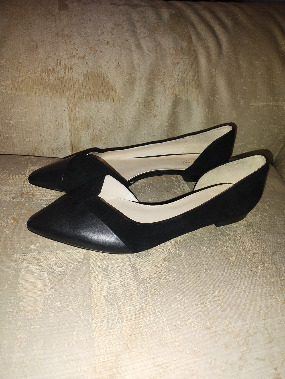 Cole Haan Black Pointed D'Orsay Flats with Leather Toe - Picture 3 of 7